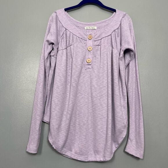 We The Free Must Have Henley Thermal Top Waffle Knit Purple Women's Size Small - Picture 1 of 8